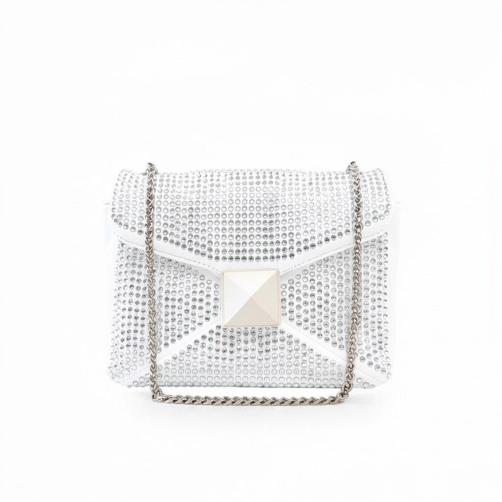 Alex Max Borsetta Bianca con Strass e Tracolla a Catena