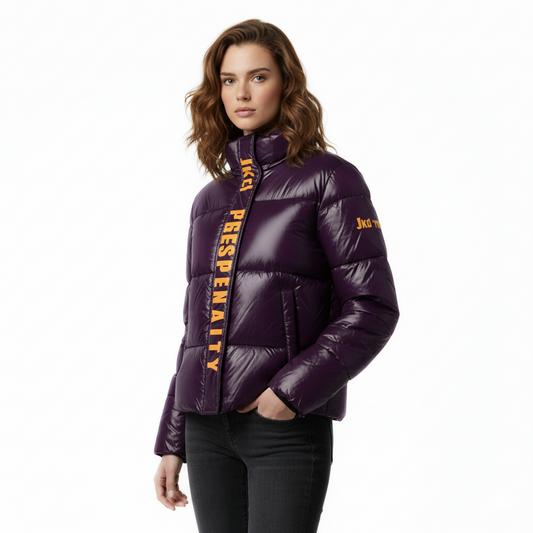 Piumino viola lucido lettering PERSONALITY