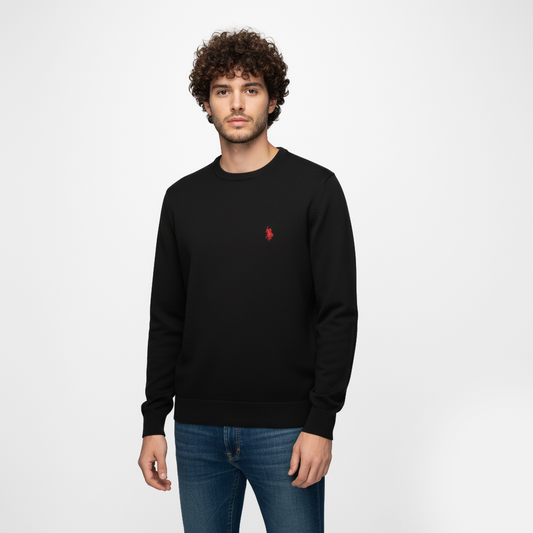 Maglione girocollo uomo nero con logo ricamato – U.S. Polo Assn.