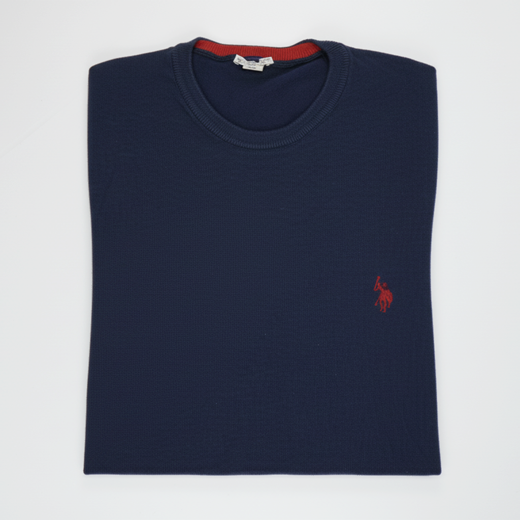 Maglione girocollo blu con logo cavallino
