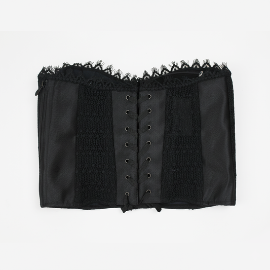 Top bustier nero in satin e pizzo donna