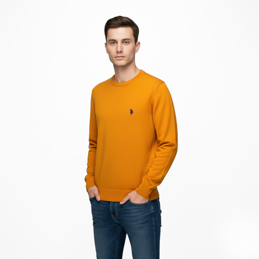 Maglione uomo girocollo senape U.S. Polo Assn. con logo ricamato