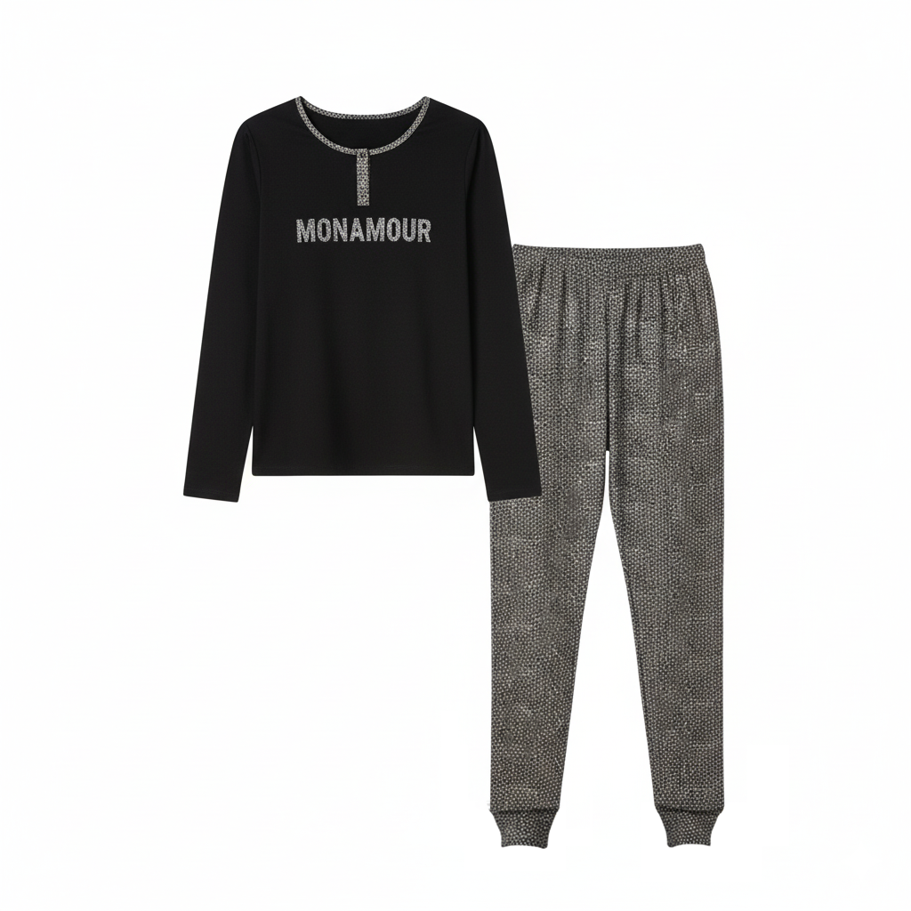 Pigiama donna Monamour nero e grigio