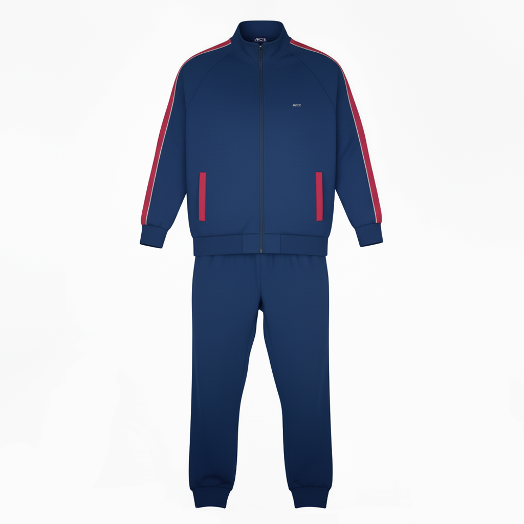 Tuta sportiva uomo blu con bande rosse