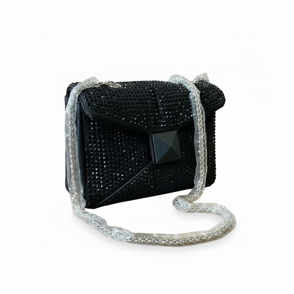 Alex Max Borsetta Nera con Brillantini Neri e Tracolla