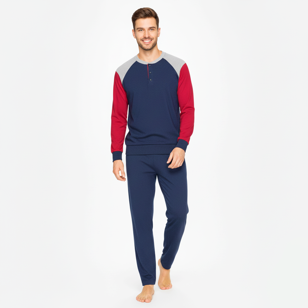 Pigiama uomo petrolio con profili blu