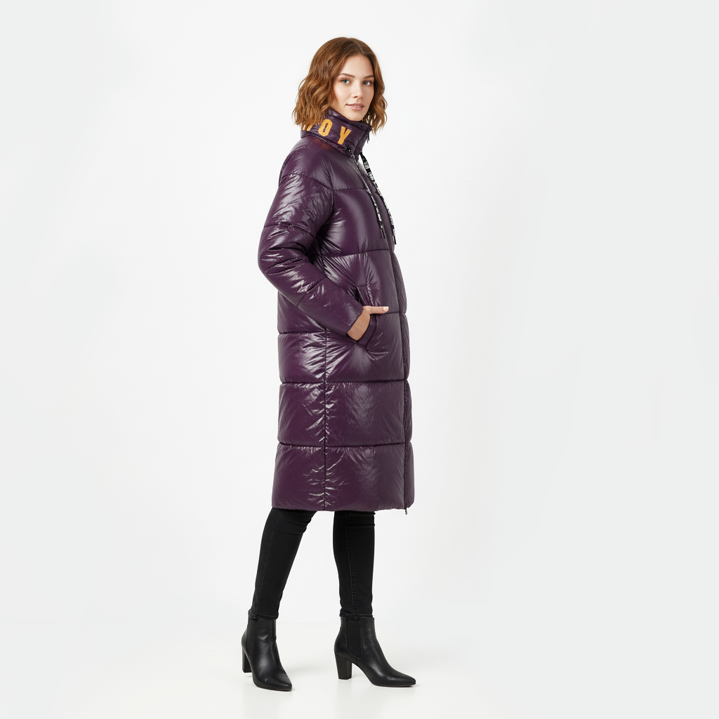 Piumino lungo viola lucido colletto PERFECT