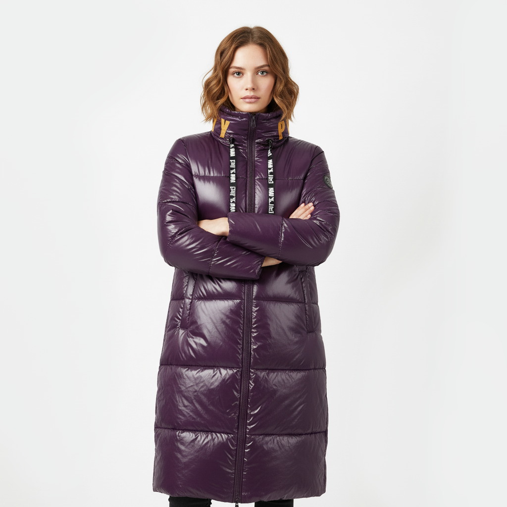 Piumino lungo viola lucido colletto PERFECT