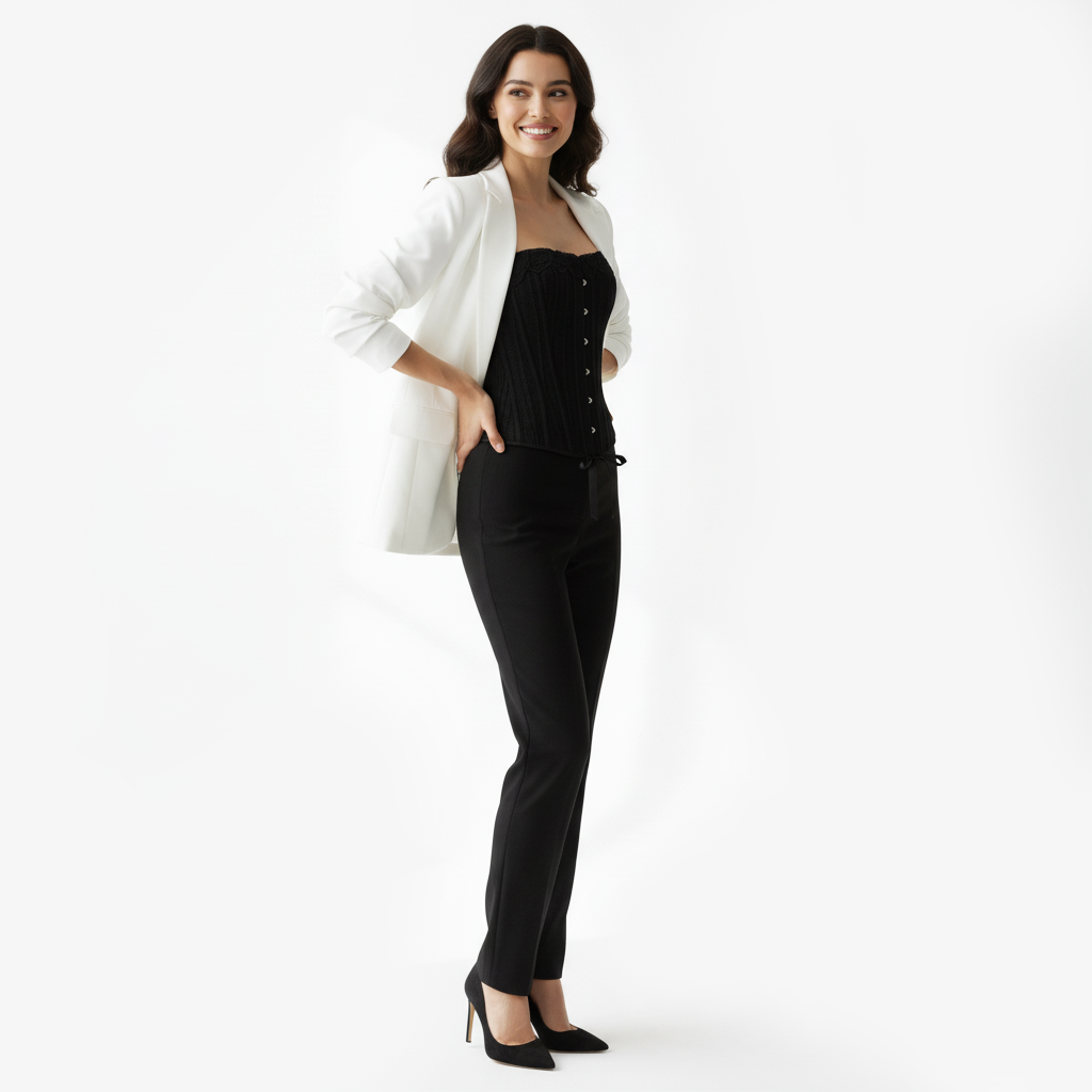 Corsetto nero in pizzo con ganci frontali