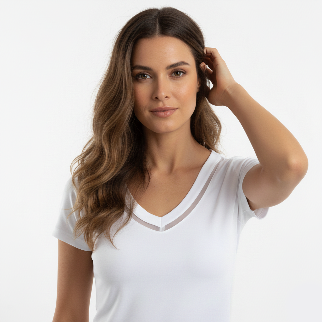 EMMEVIBI Maglia donna scollo V bianca