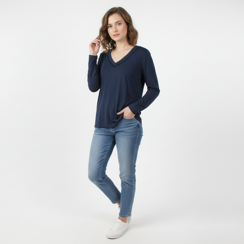 EMMEVIBI donna scollo V blu manica lunga