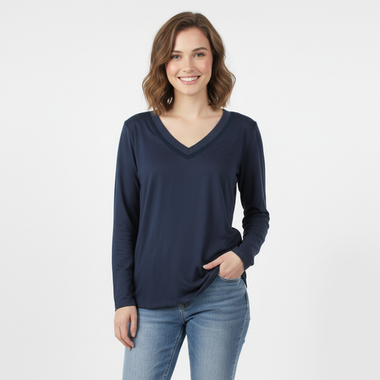 EMMEVIBI donna scollo V blu manica lunga