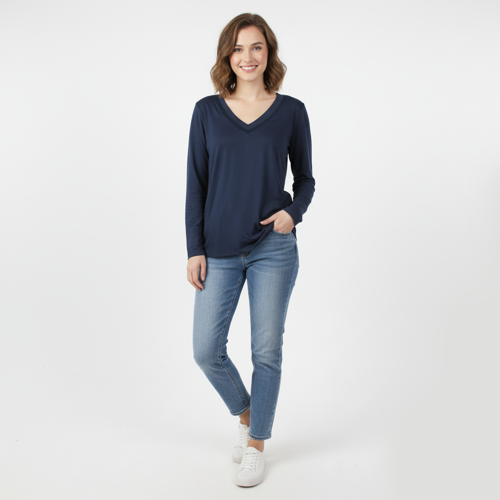 EMMEVIBI donna scollo V blu manica lunga