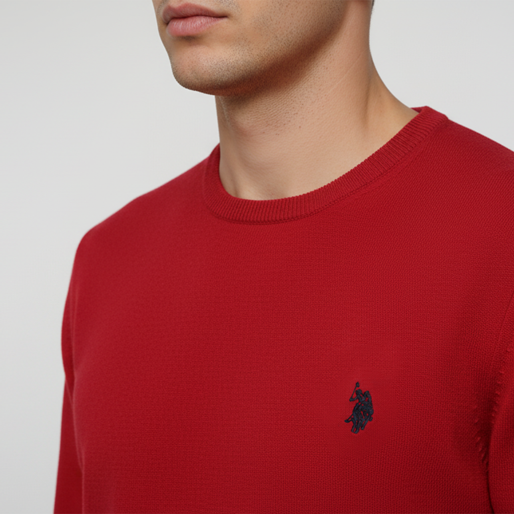 Maglione girocollo rosso con logo cavallino