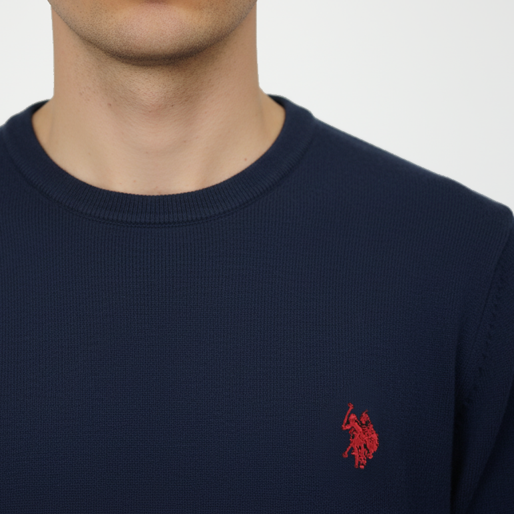 Maglione girocollo blu con logo cavallino