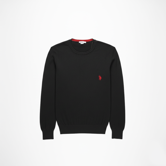 Maglione girocollo uomo nero con logo ricamato – U.S. Polo Assn.