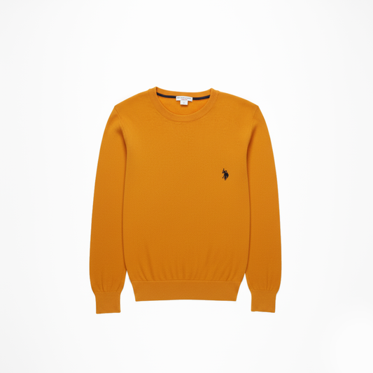 Maglione uomo girocollo senape U.S. Polo Assn. con logo ricamato