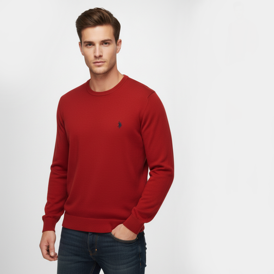 Maglione girocollo rosso con logo cavallino