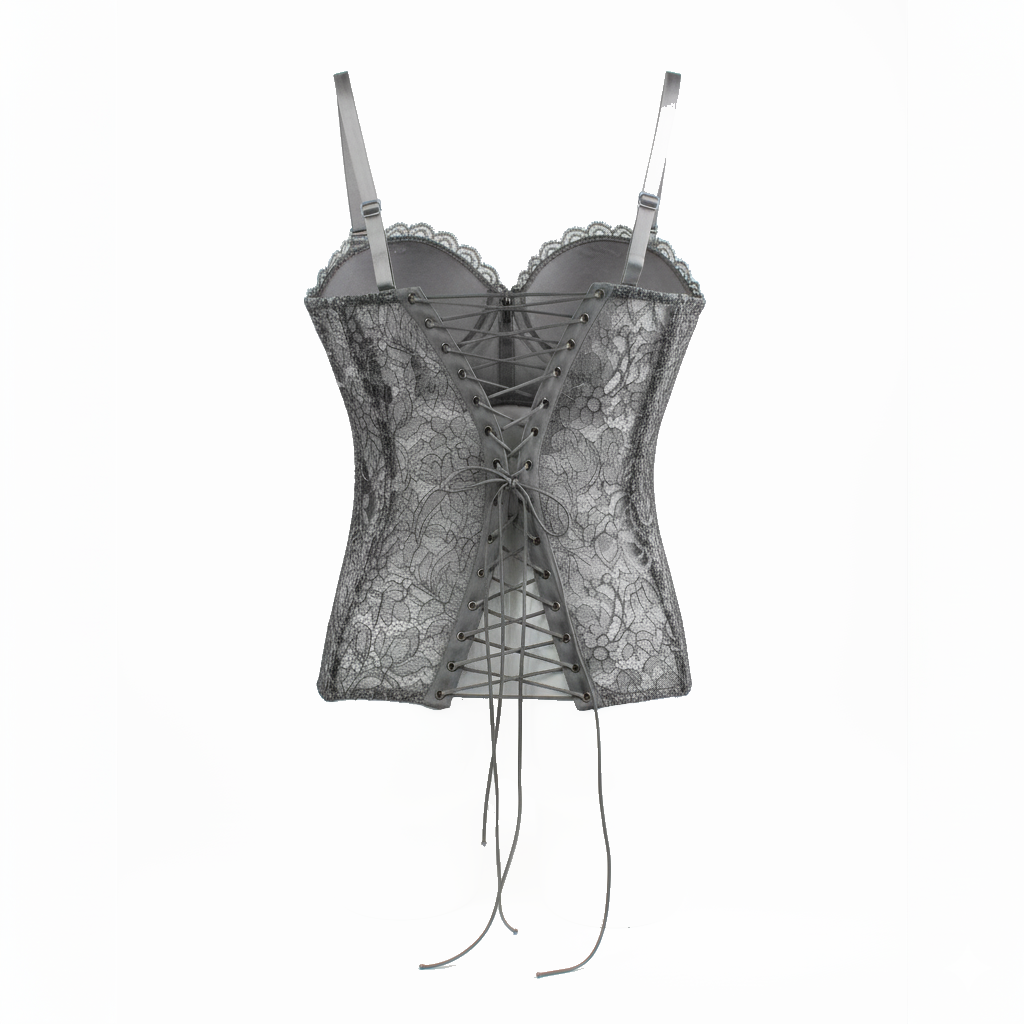 Corsetto grigio in pizzo con lacci posteriori