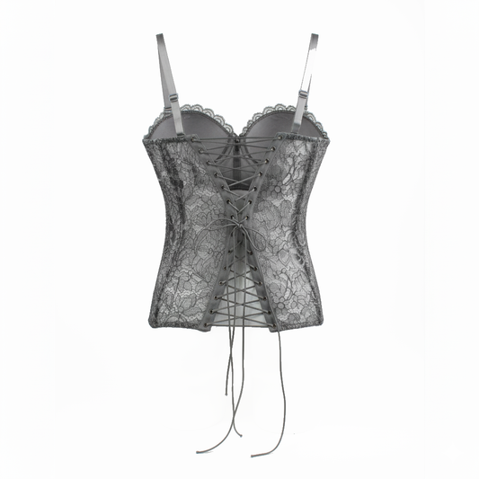 Corsetto grigio in pizzo con lacci posteriori
