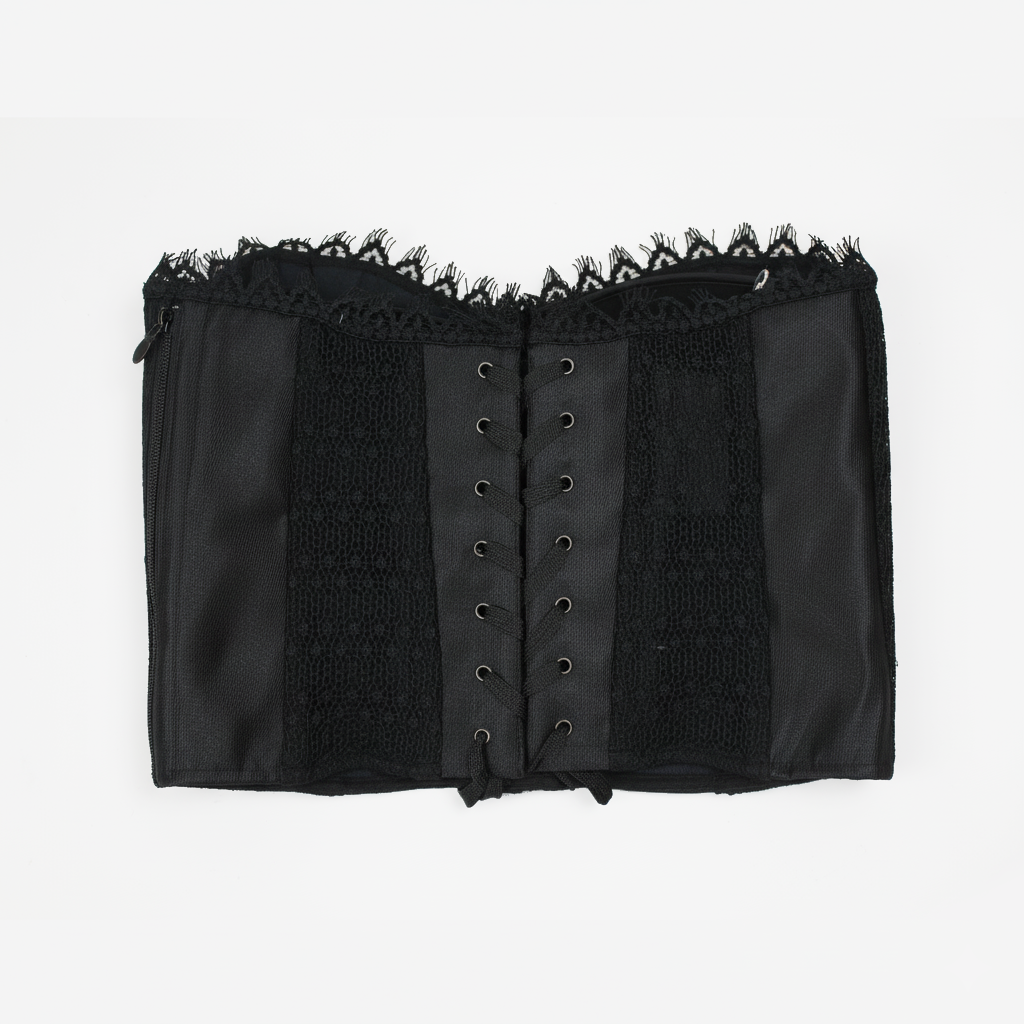 Top bustier nero in satin e pizzo donna