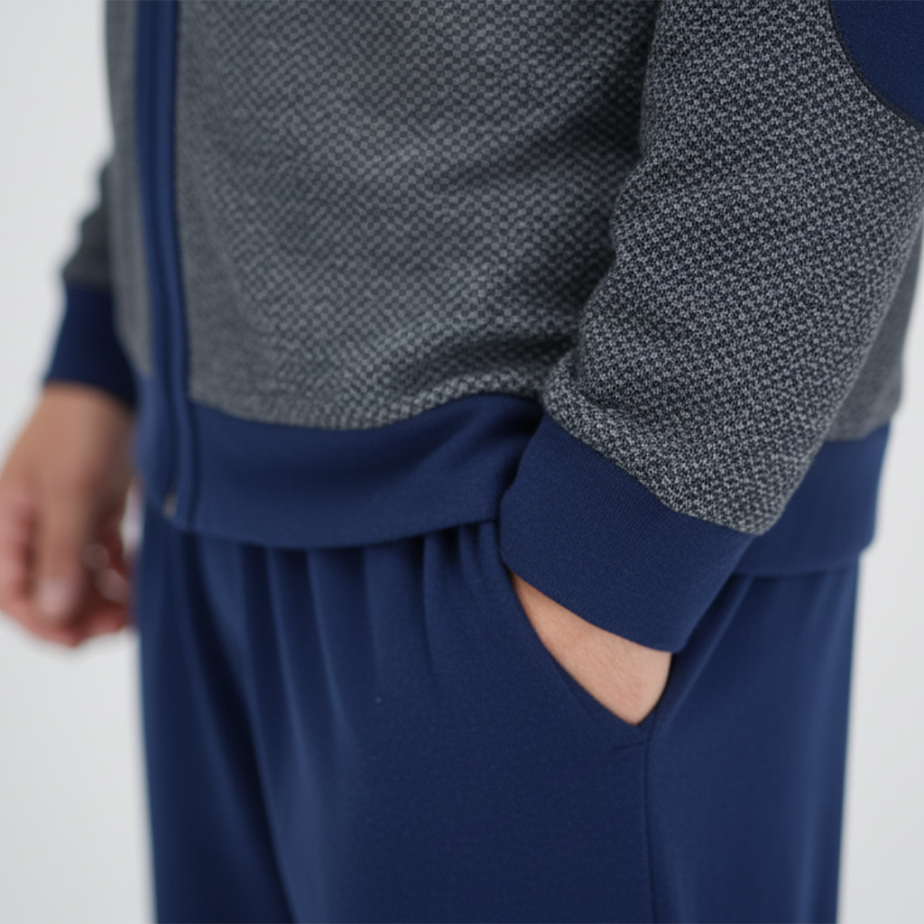 Tuta uomo blu con maniche grigie