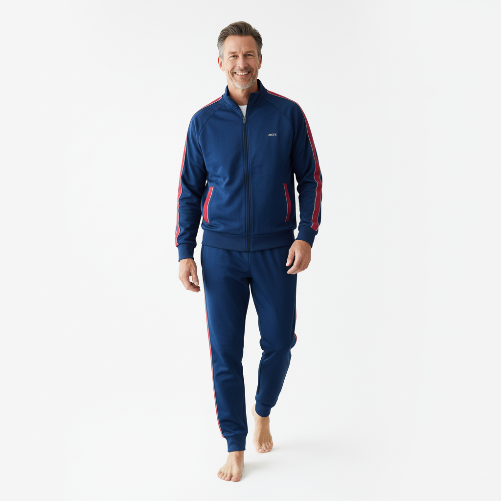 Tuta sportiva uomo blu con bande rosse