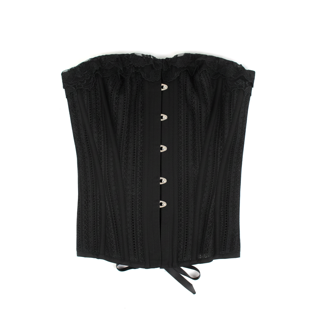 Corsetto nero in pizzo con ganci frontali