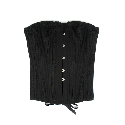 Corsetto nero in pizzo con ganci frontali