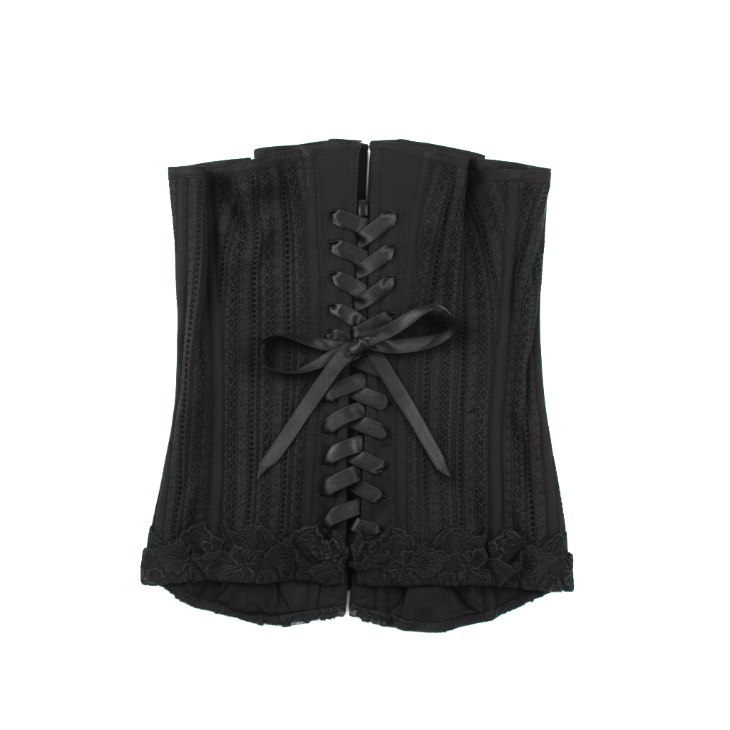 Corsetto nero in pizzo con ganci frontali