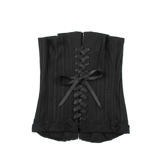 Corsetto nero in pizzo con ganci frontali