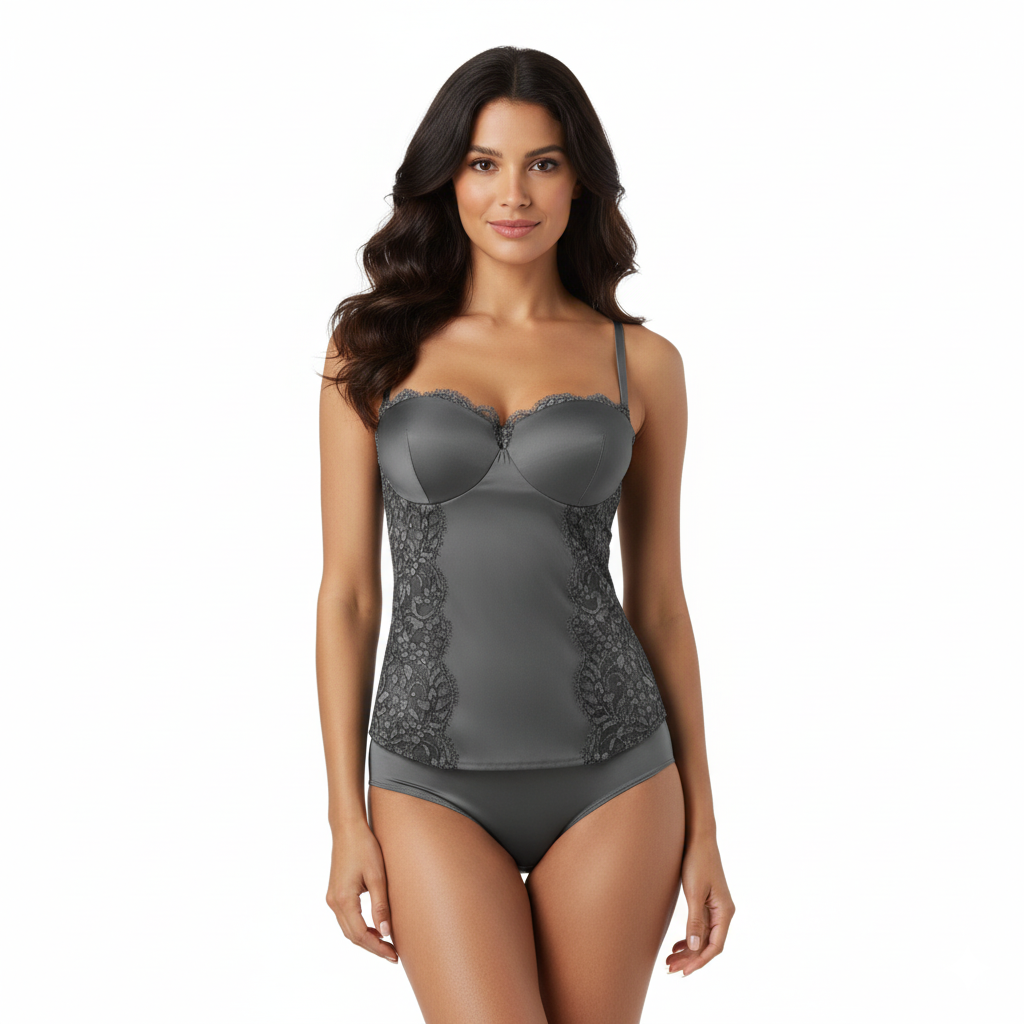 Corsetto grigio in pizzo con lacci posteriori