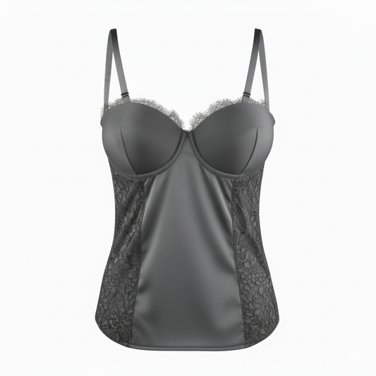 Corsetto grigio in pizzo con lacci posteriori