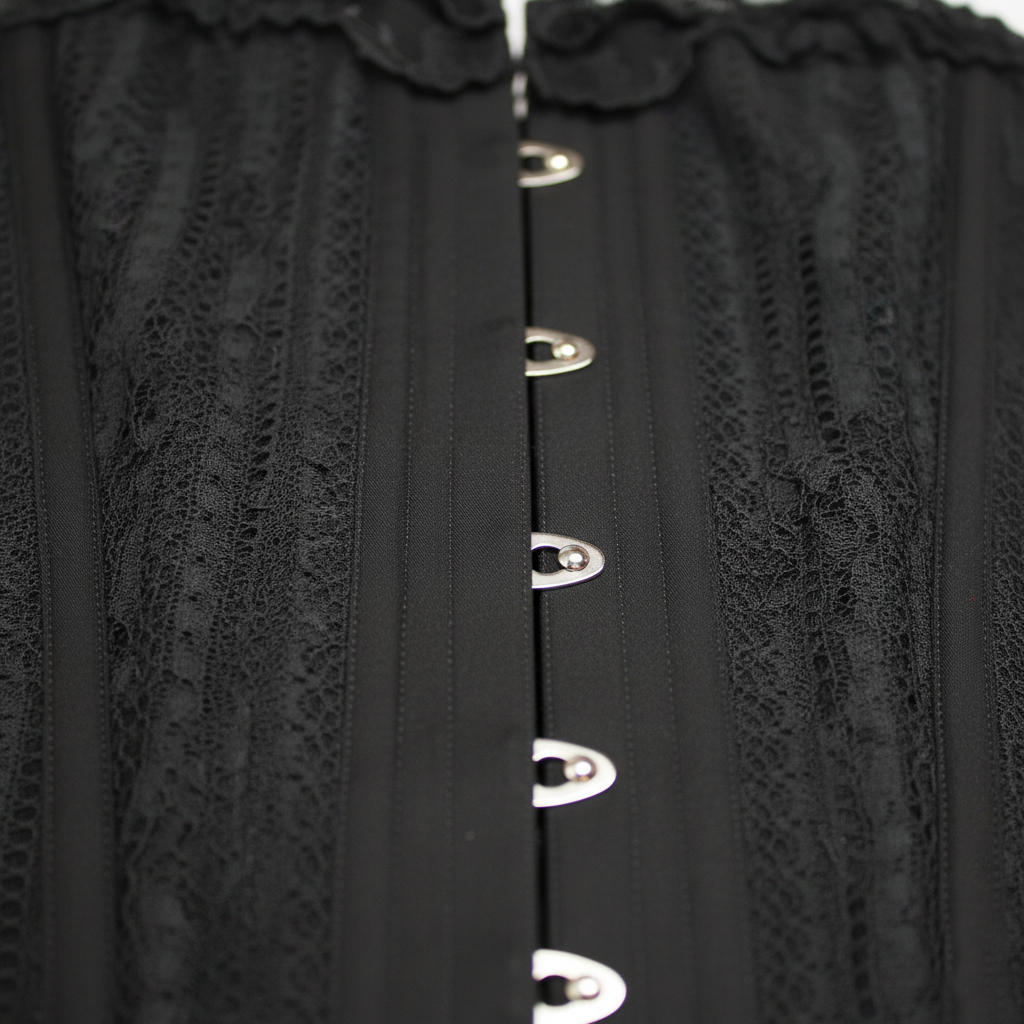Corsetto nero in pizzo con ganci frontali