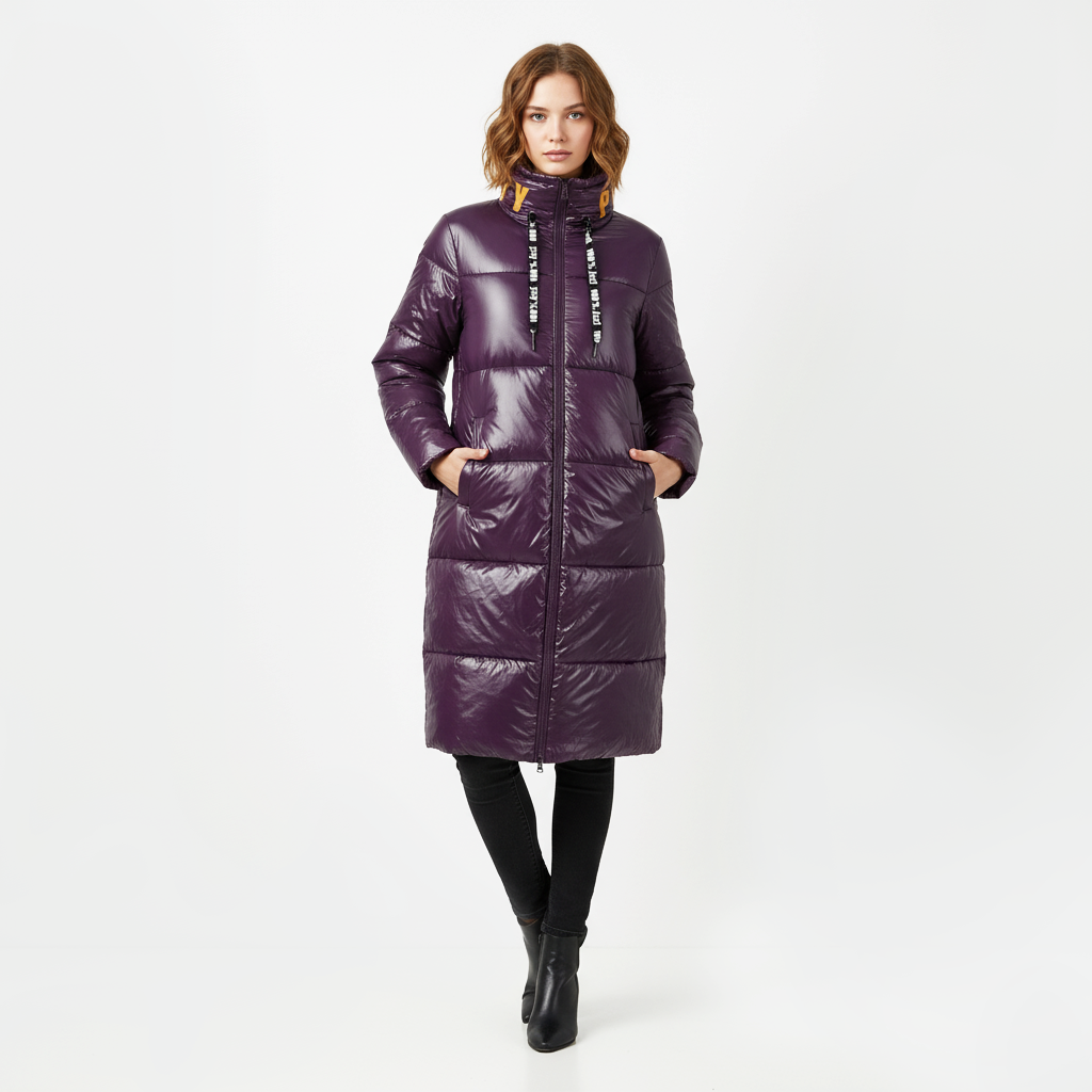 Piumino lungo viola lucido colletto PERFECT