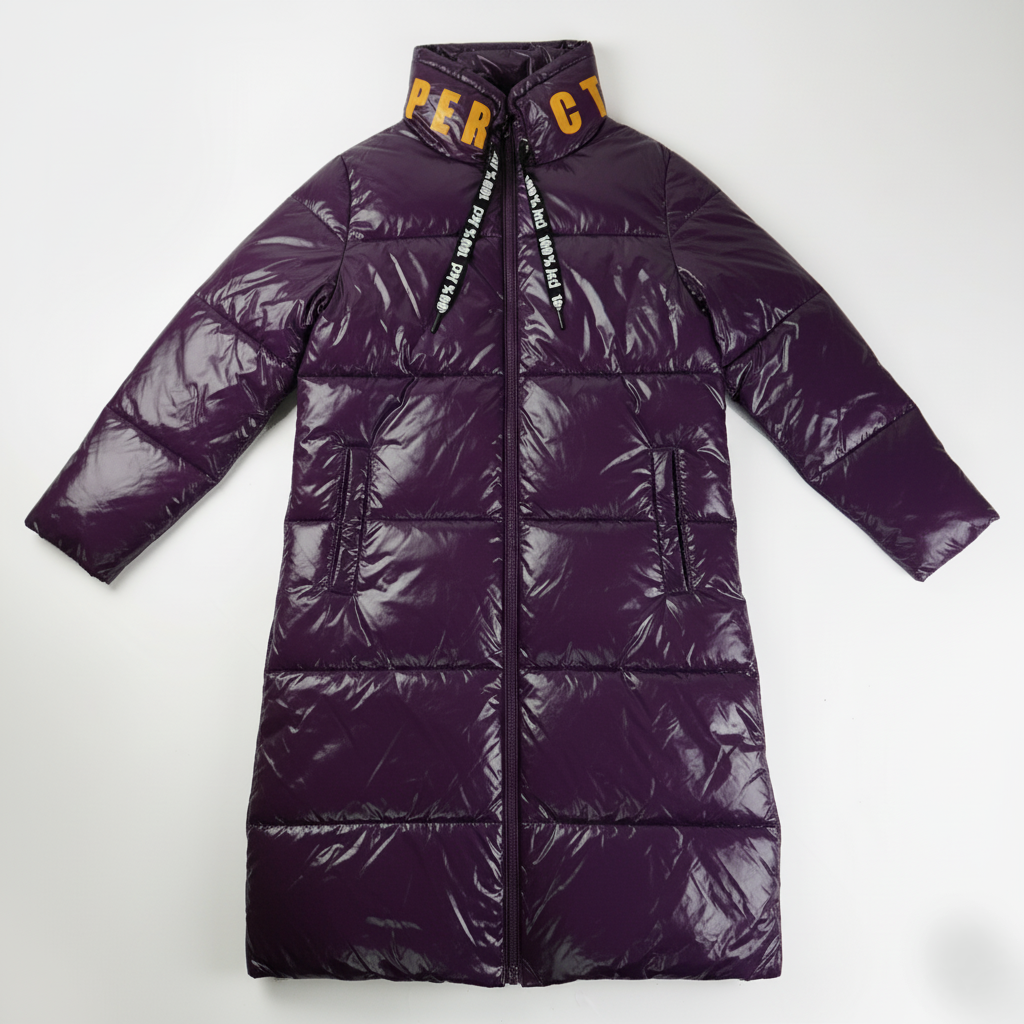 Piumino lungo viola lucido colletto PERFECT