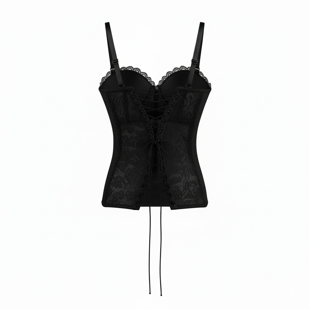 Top bustier nero in satin e pizzo donna