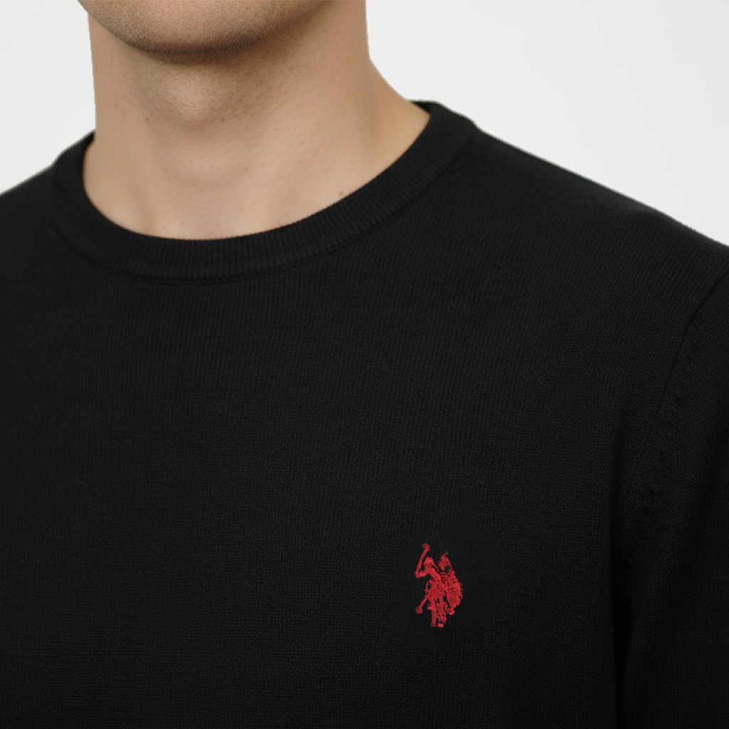 Maglione girocollo uomo nero con logo ricamato – U.S. Polo Assn.