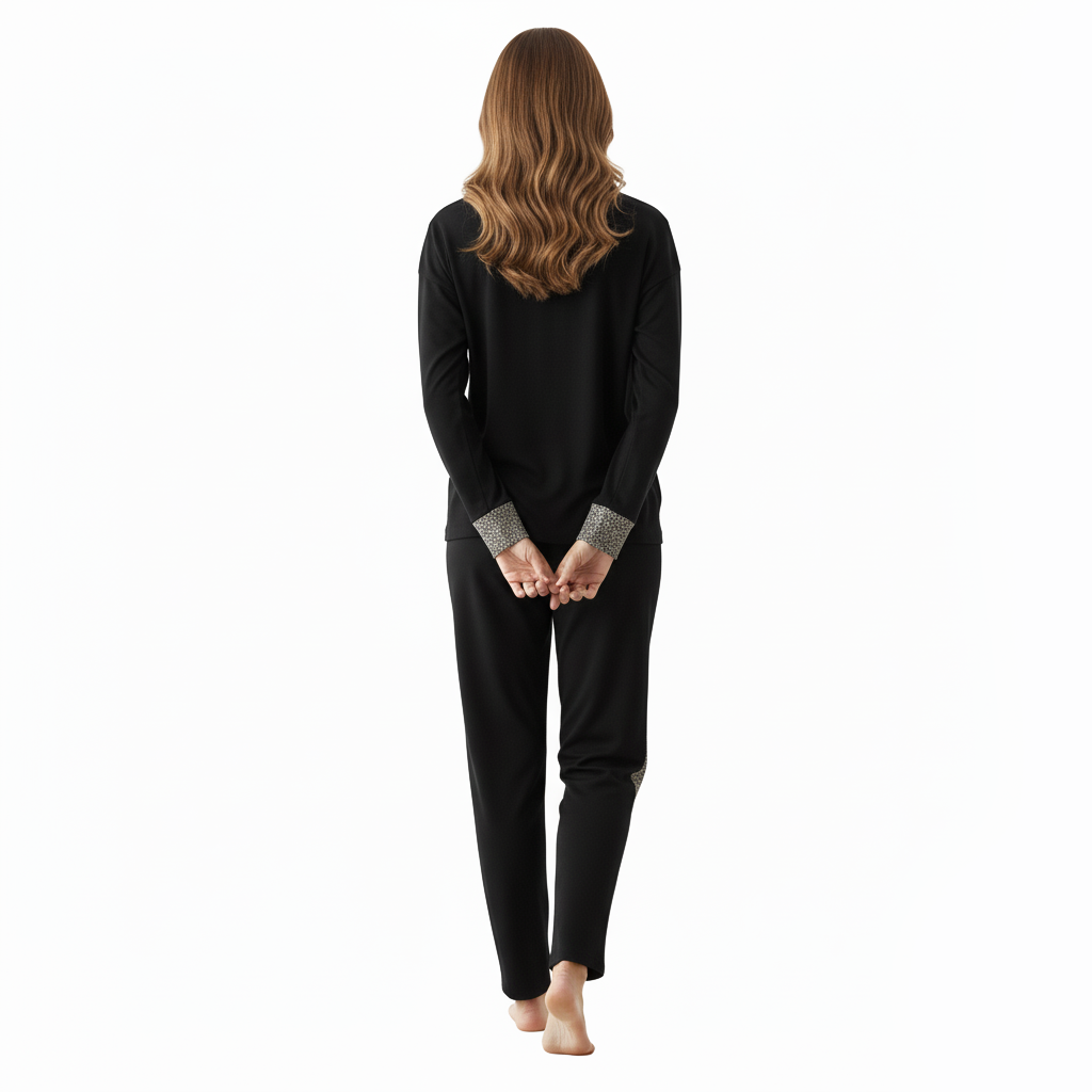 Pigiama donna Monamour nero con dettagli leopardati