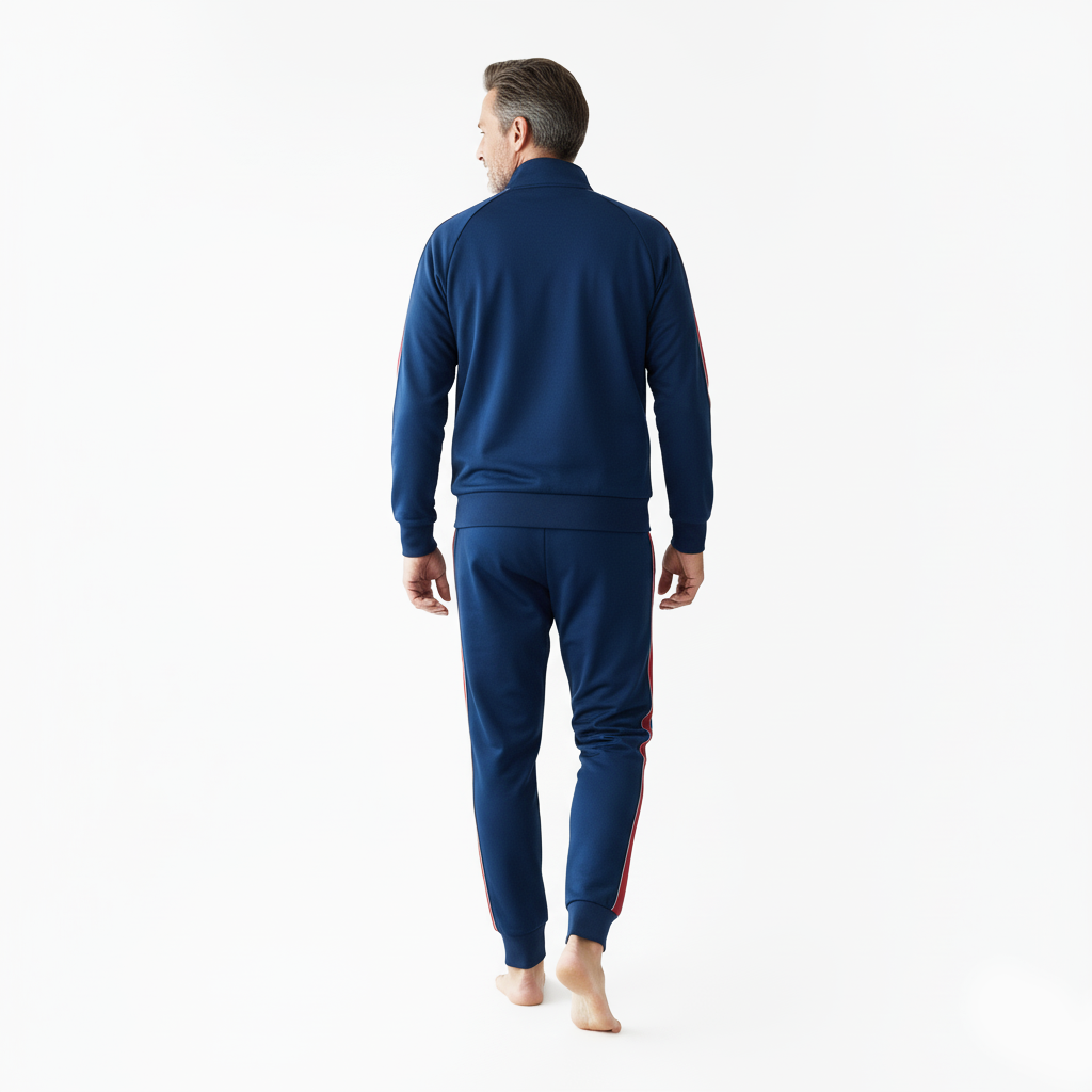 Tuta sportiva uomo blu con bande rosse