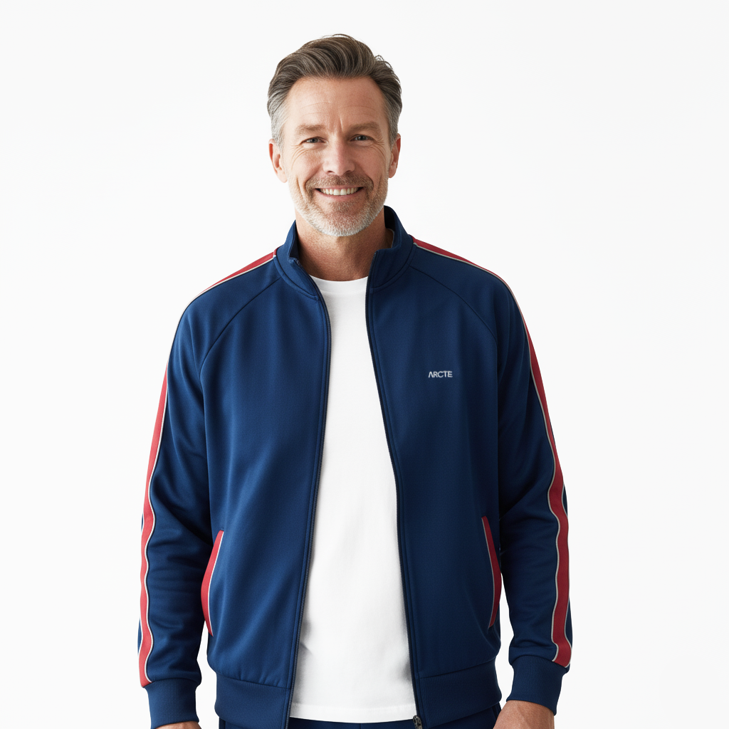 Tuta sportiva uomo blu con bande rosse