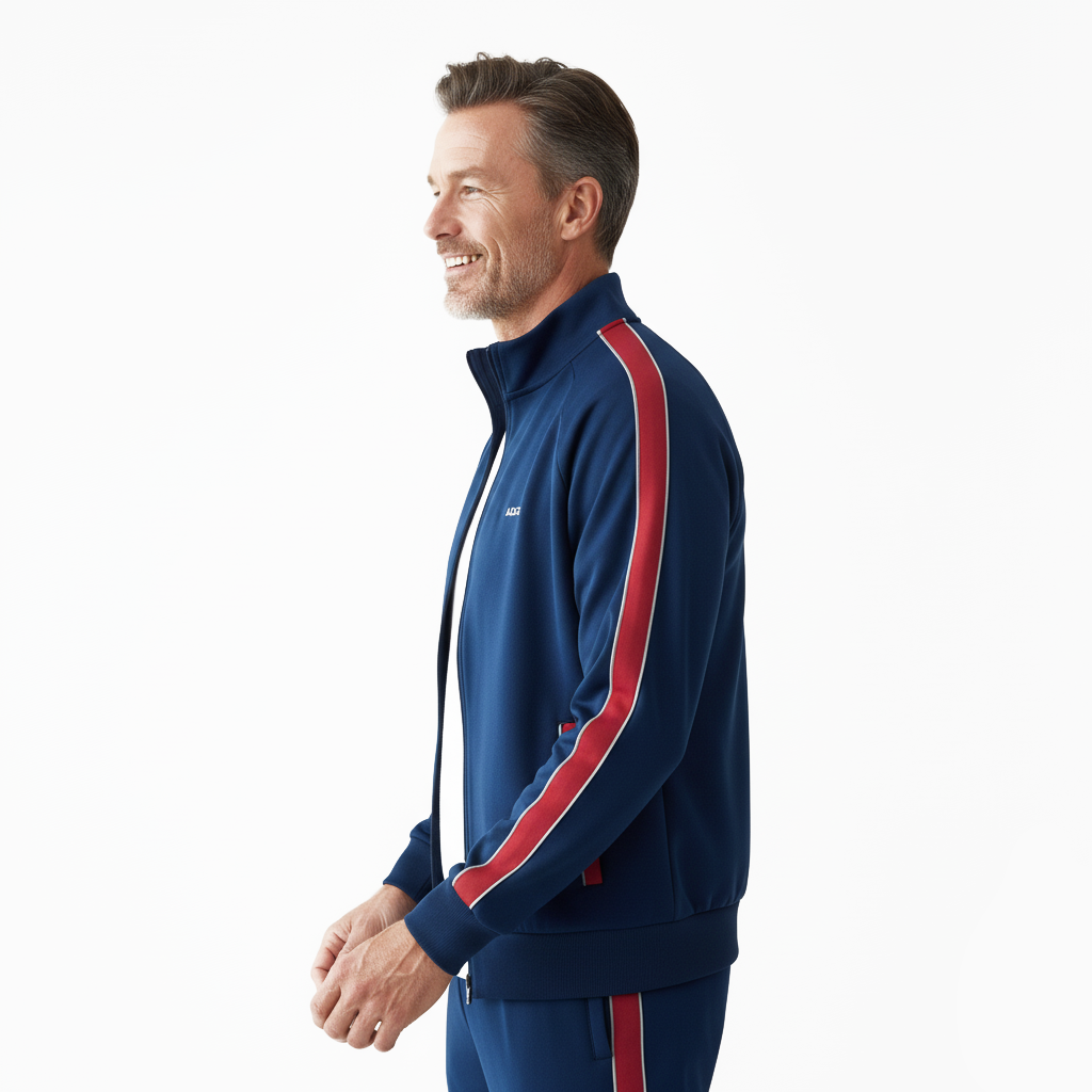 Tuta sportiva uomo blu con bande rosse