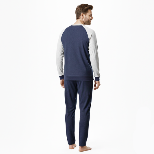 Pigiama uomo blu/grigio con manica rossa