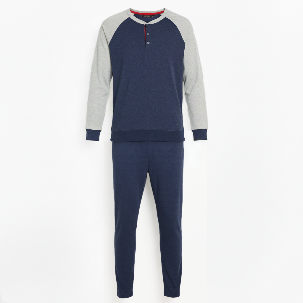 Pigiama uomo blu/grigio con manica rossa