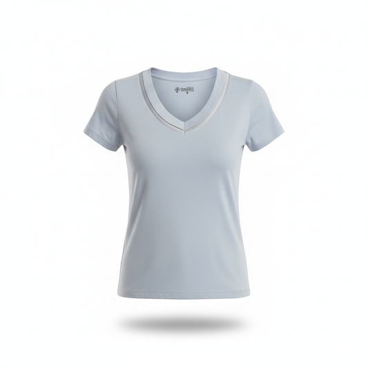 EMMEVIBI Maglia donna scollo V celeste