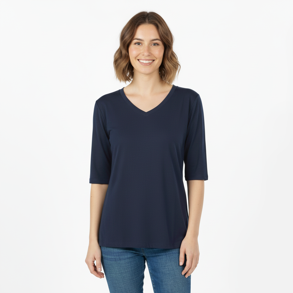 T-shirt donna scollo V blu scuro
