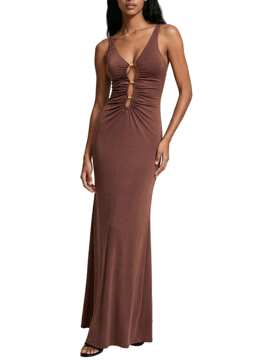 Vestito Lungo Donna Me Fui Marrone SW0329-BN