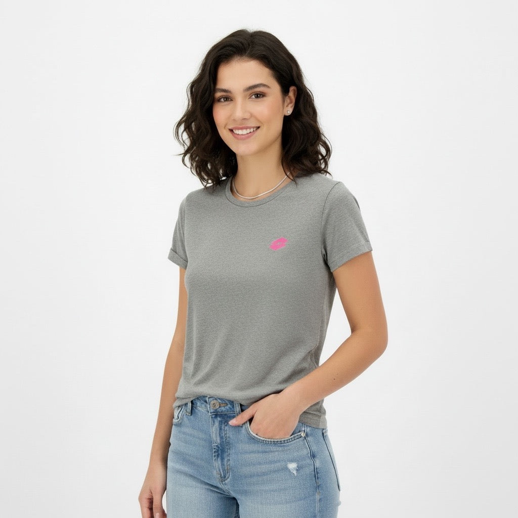 Lotto T-Shirt Grigio Logo Fucsia